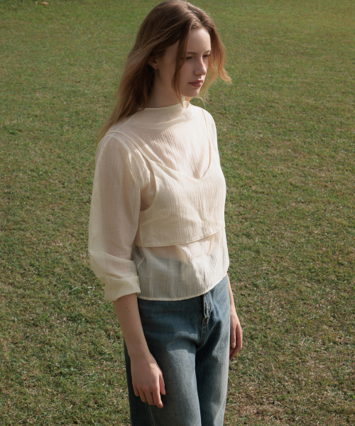 DEHEVE（デヘヴェ）の「High-Neck Bustier Blouse [Butter]（シャツ/ブラウス・レディース・ライトイエロー・FREE）」の6枚目の写真