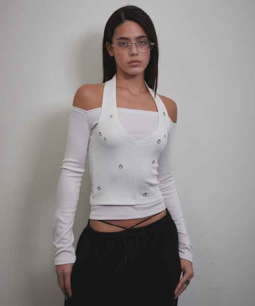 VOONT(ブント)の「Eyelet Halter Long Sleeve (IVORY)(Tシャツ/カットソー・レディース・アイボリー・OS)」の3枚目の写真
