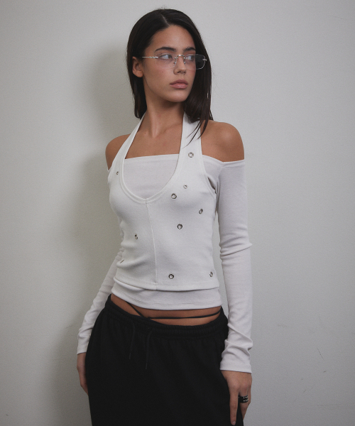 VOONT(ブント)の「Eyelet Halter Long Sleeve (IVORY)(Tシャツ/カットソー・レディース・アイボリー・OS)」の6枚目の写真