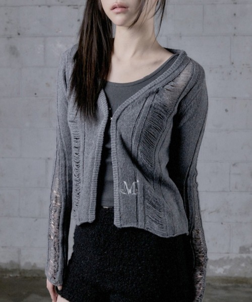 A'GEM/9 × .kom 『MUCENT/ムセント』 NUBI DAMAGE SLIM CARDIGAN