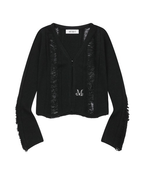 MUCENT(ムセント)の「A'GEM/9 × .kom 『MUCENT/ムセント』 NUBI DAMAGE SLIM CARDIGAN/ダメージスリムカーディガン(カーディガン/ボレロ・レディース・ブラック/グレー・FREE)」の2枚目の写真