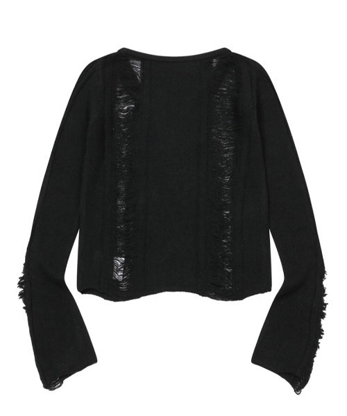 MUCENT(ムセント)の「A'GEM/9 × .kom 『MUCENT/ムセント』 NUBI DAMAGE SLIM CARDIGAN/ダメージスリムカーディガン(カーディガン/ボレロ・レディース・ブラック/グレー・FREE)」の7枚目の写真