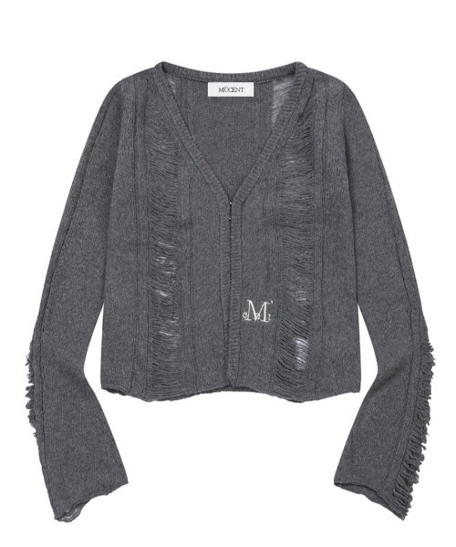 MUCENT(ムセント)の「A'GEM/9 × .kom 『MUCENT/ムセント』 NUBI DAMAGE SLIM CARDIGAN/ダメージスリムカーディガン(カーディガン/ボレロ・レディース・ブラック/グレー・FREE)」の10枚目の写真