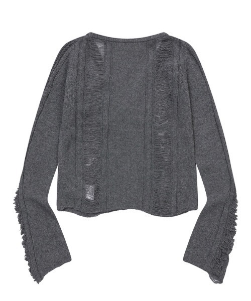 MUCENT(ムセント)の「A'GEM/9 × .kom 『MUCENT/ムセント』 NUBI DAMAGE SLIM CARDIGAN/ダメージスリムカーディガン(カーディガン/ボレロ・レディース・ブラック/グレー・FREE)」の11枚目の写真