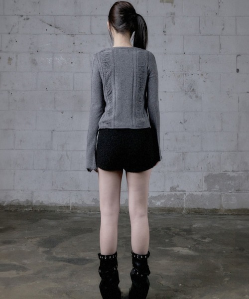 MUCENT(ムセント)の「A'GEM/9 × .kom 『MUCENT/ムセント』 NUBI DAMAGE SLIM CARDIGAN/ダメージスリムカーディガン(カーディガン/ボレロ・レディース・ブラック/グレー・FREE)」の5枚目の写真