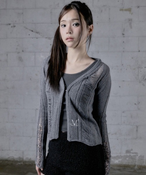 A'GEM/9 × .kom 『MUCENT/ムセント』 NUBI DAMAGE SLIM CARDIGAN