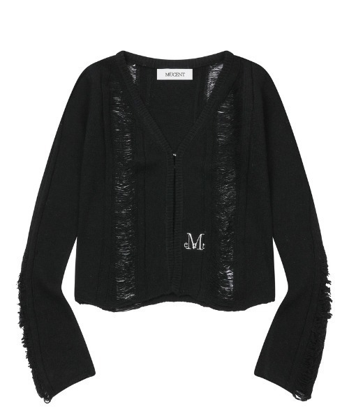 MUCENT(ムセント)の「A'GEM/9 × .kom 『MUCENT/ムセント』 NUBI DAMAGE SLIM CARDIGAN/ダメージスリムカーディガン(カーディガン/ボレロ・レディース・ブラック/グレー・FREE)」の6枚目の写真