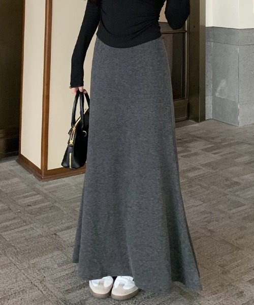 mielu(ミエル)の「ハイウエストロングスカート(スカート・レディース・ブラック/グレー/ダークグレー・MEDIUM/LARGE/SMALL)」の3枚目の写真