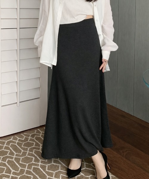 mielu(ミエル)の「ハイウエストロングスカート(スカート・レディース・ブラック/グレー/ダークグレー・MEDIUM/LARGE/SMALL)」の6枚目の写真