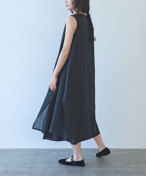 yuni(ユニ )の「△Cotton Nylon sheer memory dot 刺繍 layered one-piece(ワンピース・レディース・ブラック/グレー・FREE)」の6枚目の写真