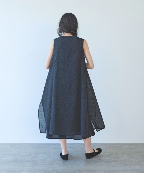 yuni(ユニ )の「△Cotton Nylon sheer memory dot 刺繍 layered one-piece(ワンピース・レディース・ブラック/グレー・FREE)」の7枚目の写真