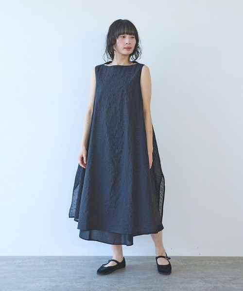 yuni(ユニ )の「△Cotton Nylon sheer memory dot 刺繍 layered one-piece(ワンピース・レディース・ブラック/グレー・FREE)」の4枚目の写真