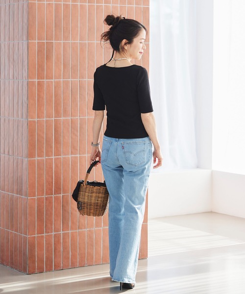 &BLOOM(アンドブルーム)の「UVカット ボートネック トップス バストパッド付 &BLOOM(アンドブルーム)(Tシャツ/カットソー・レディース・ブラック/ホワイト/ブラック×ホワイト・フリー)」の13枚目の写真