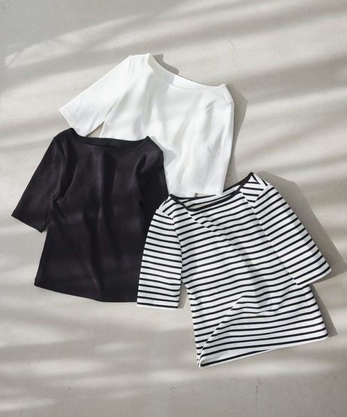 &BLOOM(アンドブルーム)の「UVカット ボートネック トップス バストパッド付 &BLOOM(アンドブルーム)(Tシャツ/カットソー・レディース・ブラック/ホワイト/ブラック×ホワイト・フリー)」の19枚目の写真