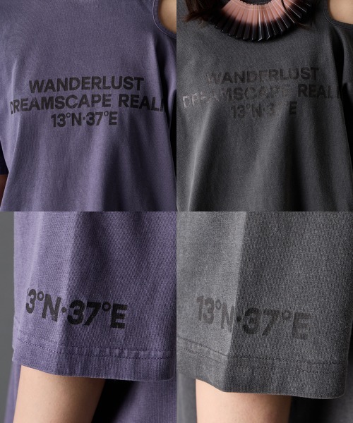 GEVS.(ジェイヴィス)の「綿100%ピグメント染ショルダーカットロゴプリントTシャツ<大きいサイズ有>GEVS.(Tシャツ/カットソー・レディース・パープル/チャコール・3L/LL/L/M/5L/4L)」の14枚目の写真
