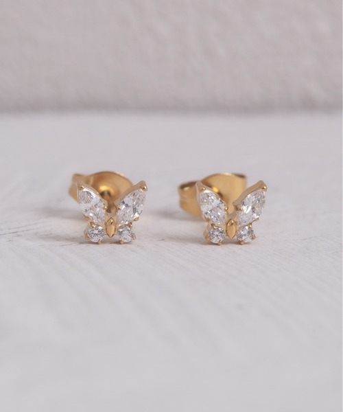 Peony(ピオニー)の「【Peony/ピオニー】ラインストーンバタフライ ピアス【アレルギー対応】(ピアス(両耳用)・レディース・シルバー/ピンクゴールド/ゴールド・FREE)」の5枚目の写真