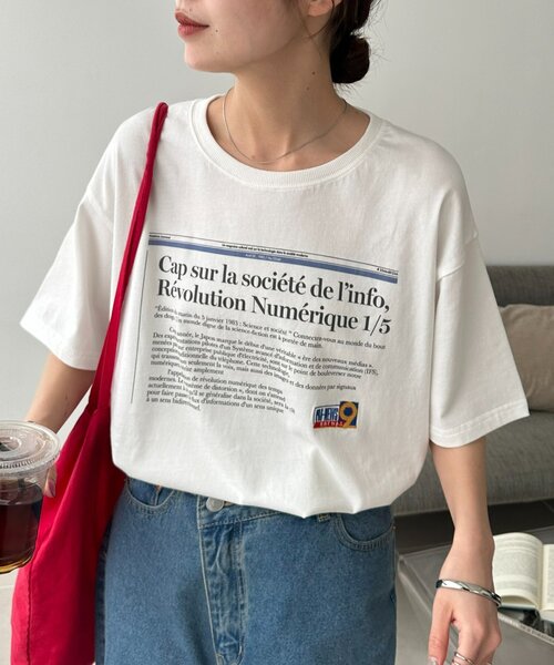 DISCOAT(ディスコート)の「【Enlude】刺繍ニュースペーパーロゴTシャツ《ユニセックス》(Tシャツ/カットソー・レディース・ライトベージュ/チャコールグレー/オフホワイト・FREE)」の11枚目の写真