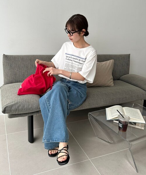 DISCOAT(ディスコート)の「【Enlude】刺繍ニュースペーパーロゴTシャツ《ユニセックス》(Tシャツ/カットソー・レディース・ライトベージュ/チャコールグレー/オフホワイト・FREE)」の16枚目の写真