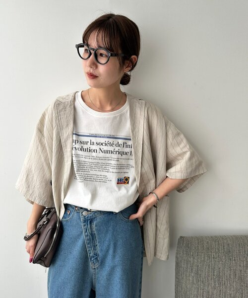 DISCOAT(ディスコート)の「【Enlude】刺繍ニュースペーパーロゴTシャツ《ユニセックス》(Tシャツ/カットソー・レディース・ライトベージュ/チャコールグレー/オフホワイト・FREE)」の18枚目の写真