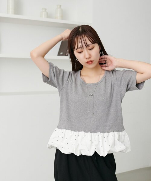 DISCOAT(ディスコート)の「リブ裾バルーン5分袖プルオーバー(Tシャツ/カットソー・レディース・ブラック/オフホワイト/ネイビー/ライトグレー/グレー/ブラック系その他・FREE)」の7枚目の写真