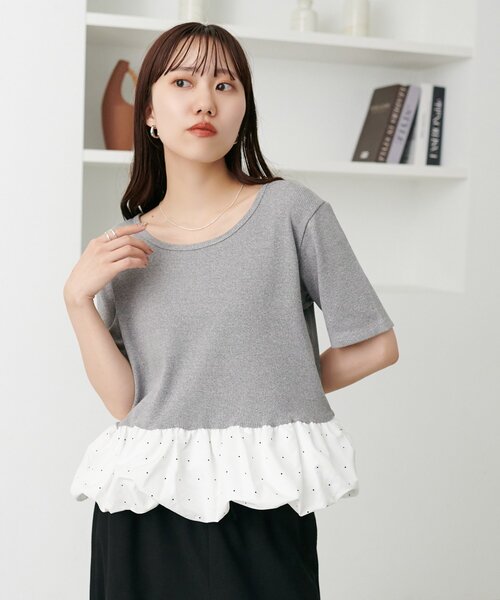 DISCOAT(ディスコート)の「リブ裾バルーン5分袖プルオーバー(Tシャツ/カットソー・レディース・ブラック/オフホワイト/ネイビー/ライトグレー/グレー/ブラック系その他・FREE)」の8枚目の写真