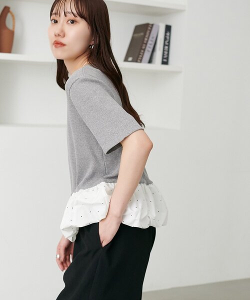DISCOAT(ディスコート)の「リブ裾バルーン5分袖プルオーバー(Tシャツ/カットソー・レディース・ブラック/オフホワイト/ネイビー/ライトグレー/グレー/ブラック系その他・FREE)」の10枚目の写真