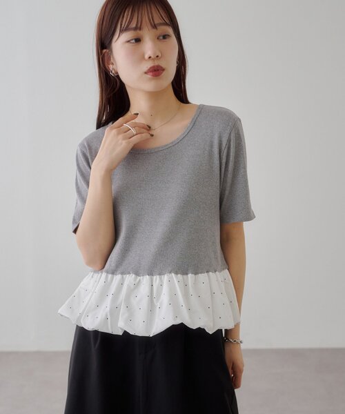 DISCOAT(ディスコート)の「リブ裾バルーン5分袖プルオーバー(Tシャツ/カットソー・レディース・ブラック/オフホワイト/ネイビー/ライトグレー/グレー/ブラック系その他・FREE)」の17枚目の写真