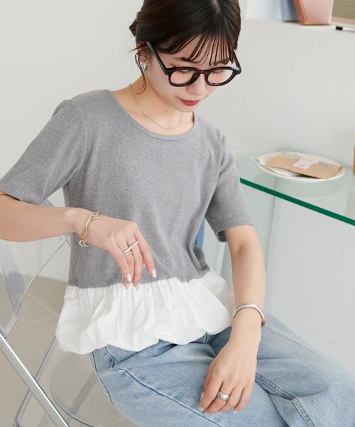 DISCOAT(ディスコート)の「リブ裾バルーン5分袖プルオーバー(Tシャツ/カットソー・レディース・ブラック/オフホワイト/ネイビー/ライトグレー/グレー/ブラック系その他・FREE)」の19枚目の写真