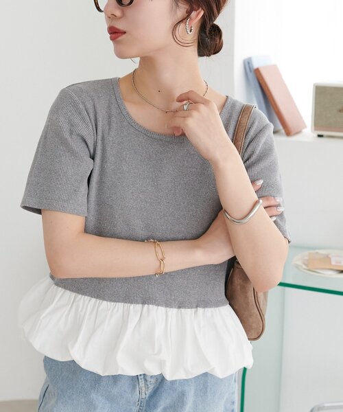 DISCOAT(ディスコート)の「リブ裾バルーン5分袖プルオーバー(Tシャツ/カットソー・レディース・ブラック/オフホワイト/ネイビー/ライトグレー/グレー/ブラック系その他・FREE)」の21枚目の写真