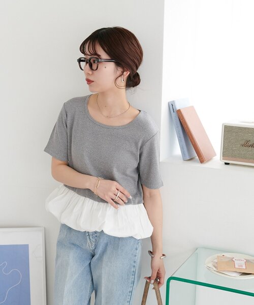 DISCOAT(ディスコート)の「リブ裾バルーン5分袖プルオーバー(Tシャツ/カットソー・レディース・ブラック/オフホワイト/ネイビー/ライトグレー/グレー/ブラック系その他・FREE)」の22枚目の写真