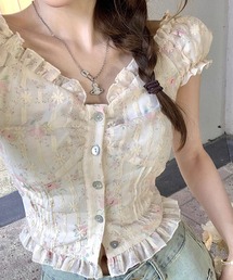 meJane（ミージェーン）の「花柄刺繍 フリル半袖ブラウス（シャツ/ブラウス）」