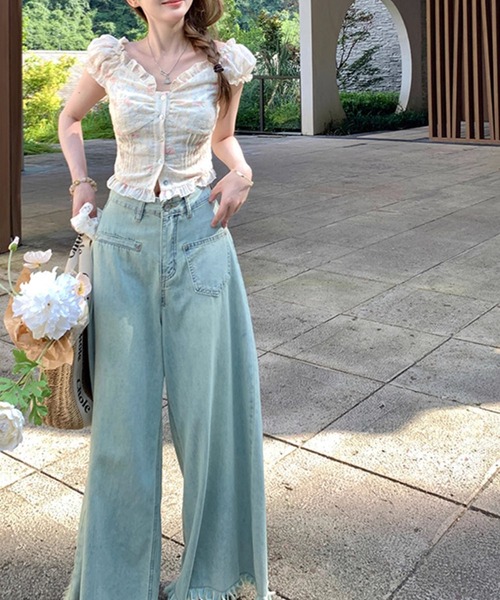 meJane(ミージェーン)の「花柄刺繍 フリル半袖ブラウス(シャツ/ブラウス・レディース・アイボリー・L/M/S)」の3枚目の写真