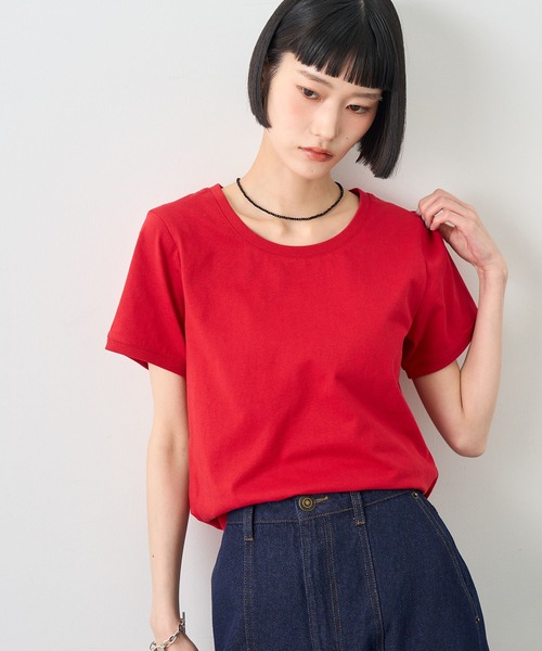 NOGLE(ノグル)の「【NOGLE/ノグル】コンパクトTシャツ(Tシャツ/カットソー・レディース・レッド/ホワイト/ブラック/ブルー/グレー/ネイビー・FREE)」の6枚目の写真