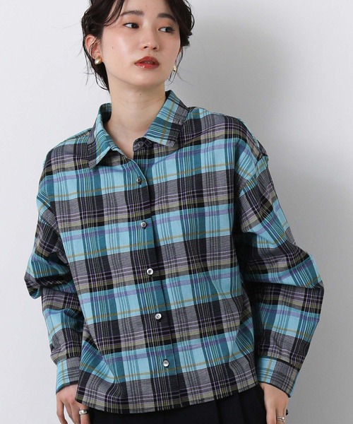 Gready Brilliant(グレディブリリアン)の「カラーチェックショートシャツ(シャツ/ブラウス・レディース・オレンジ系/ブルー系・38)」の1枚目の写真