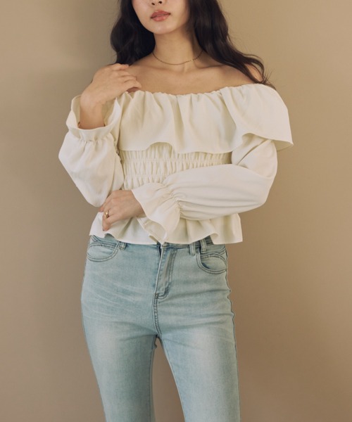 ACYM（アシーム）の「フリルオフショルダーブラウス（シャツ/ブラウス・レディース・ブラック/アイボリー・FREE）」の10枚目の写真