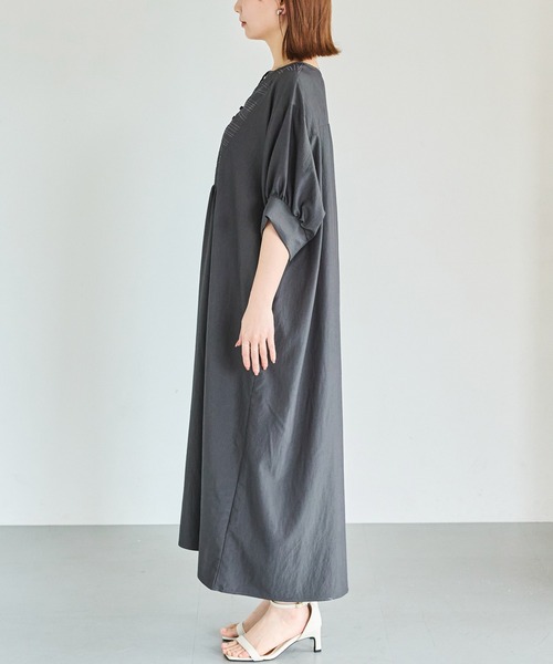 LAVEANGE(ラビアンジェ)の「刺繍カフタンワンピース|涼しく快適な着心地/ロング丈/スキッパーネック/半袖/ポケット付/体型カバー/洗える(ワンピース・レディース・ブラック/ブラウン・M/LL/3L/4L/5L)」の19枚目の写真