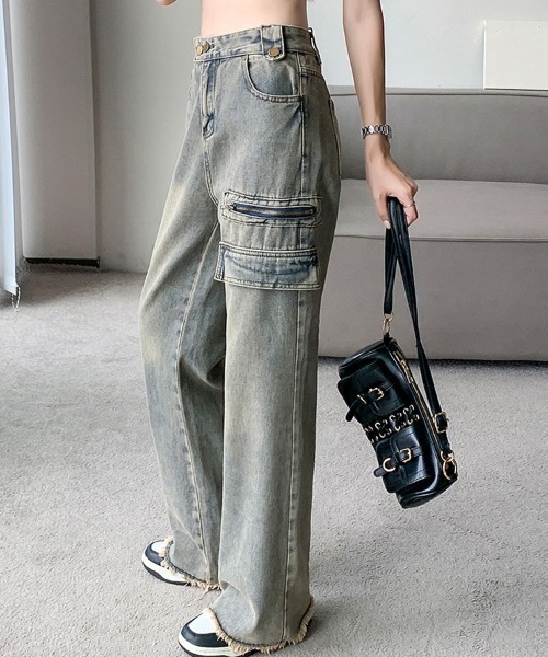 shoppinggo(ショッピングゴー)の「フレアパンツ デニムパンツ レディース デニム ジーンズ ハイウエスト ダメージ加工 おしゃれ スリム 美脚効果(デニムパンツ・レディース・ブルー・M/L)」の4枚目の写真
