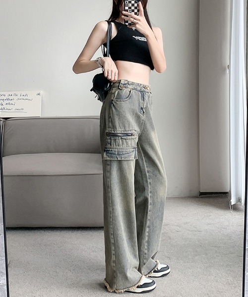 shoppinggo(ショッピングゴー)の「フレアパンツ デニムパンツ レディース デニム ジーンズ ハイウエスト ダメージ加工 おしゃれ スリム 美脚効果(デニムパンツ・レディース・ブルー・M/L)」の5枚目の写真