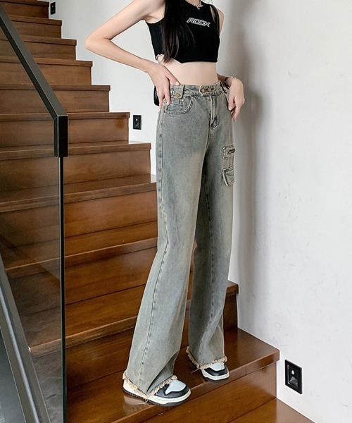 shoppinggo(ショッピングゴー)の「フレアパンツ デニムパンツ レディース デニム ジーンズ ハイウエスト ダメージ加工 おしゃれ スリム 美脚効果(デニムパンツ・レディース・ブルー・M/L)」の7枚目の写真