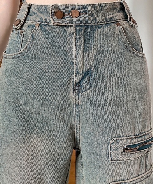shoppinggo(ショッピングゴー)の「フレアパンツ デニムパンツ レディース デニム ジーンズ ハイウエスト ダメージ加工 おしゃれ スリム 美脚効果(デニムパンツ・レディース・ブルー・M/L)」の10枚目の写真