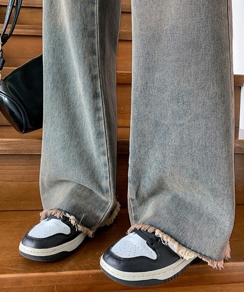 shoppinggo(ショッピングゴー)の「フレアパンツ デニムパンツ レディース デニム ジーンズ ハイウエスト ダメージ加工 おしゃれ スリム 美脚効果(デニムパンツ・レディース・ブルー・M/L)」の12枚目の写真