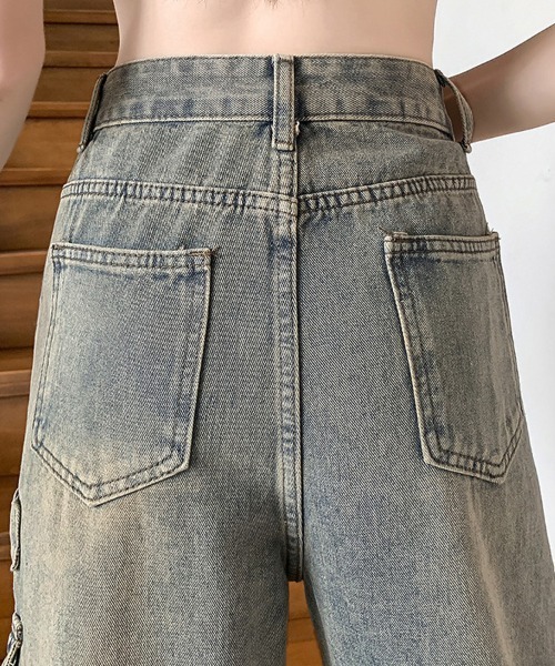 shoppinggo(ショッピングゴー)の「フレアパンツ デニムパンツ レディース デニム ジーンズ ハイウエスト ダメージ加工 おしゃれ スリム 美脚効果(デニムパンツ・レディース・ブルー・M/L)」の13枚目の写真