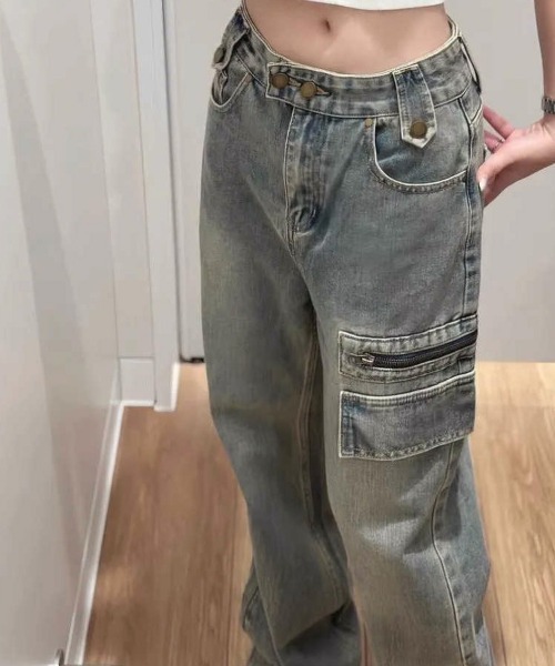 shoppinggo(ショッピングゴー)の「フレアパンツ デニムパンツ レディース デニム ジーンズ ハイウエスト ダメージ加工 おしゃれ スリム 美脚効果(デニムパンツ・レディース・ブルー・M/L)」の16枚目の写真
