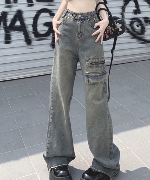 shoppinggo(ショッピングゴー)の「フレアパンツ デニムパンツ レディース デニム ジーンズ ハイウエスト ダメージ加工 おしゃれ スリム 美脚効果(デニムパンツ・レディース・ブルー・M/L)」の17枚目の写真