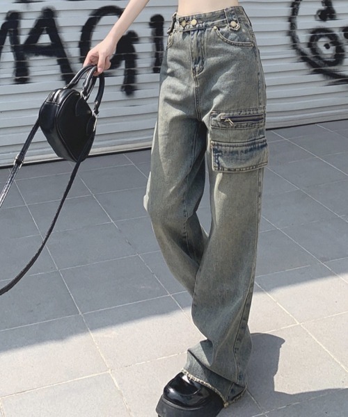 shoppinggo(ショッピングゴー)の「フレアパンツ デニムパンツ レディース デニム ジーンズ ハイウエスト ダメージ加工 おしゃれ スリム 美脚効果(デニムパンツ・レディース・ブルー・M/L)」の18枚目の写真