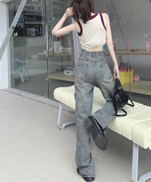 shoppinggo(ショッピングゴー)の「フレアパンツ デニムパンツ レディース デニム ジーンズ ハイウエスト ダメージ加工 おしゃれ スリム 美脚効果(デニムパンツ・レディース・ブルー・M/L)」の20枚目の写真
