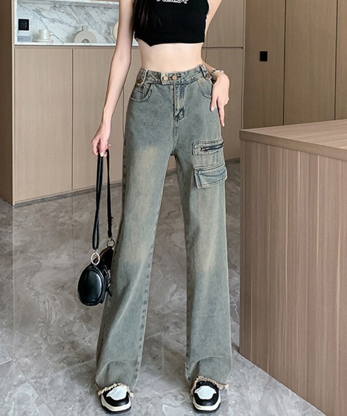 shoppinggo(ショッピングゴー)の「フレアパンツ デニムパンツ レディース デニム ジーンズ ハイウエスト ダメージ加工 おしゃれ スリム 美脚効果(デニムパンツ・レディース・ブルー・M/L)」の21枚目の写真