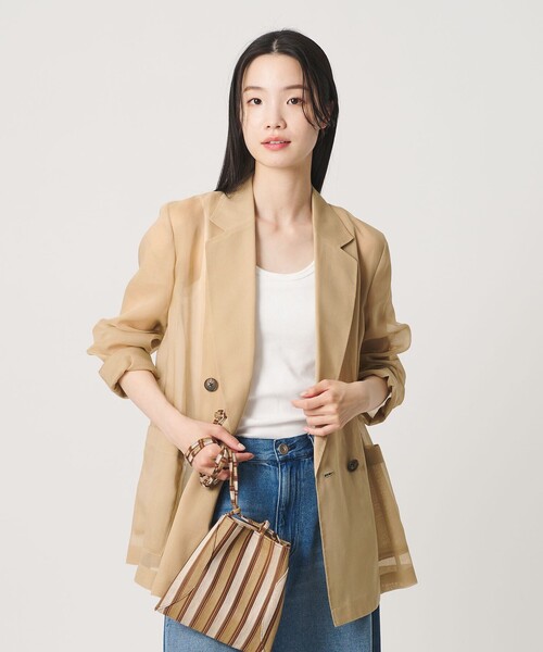 BEAUTY&YOUTH UNITED ARROWS（ビューティーアンドユースユナイテッドアローズ）の「ポリエステル シアー ダブルジャケット ウォッシャブル（テーラードジャケット・レディース・ブラック/ベージュ・XS/S/M）」の2枚目の写真