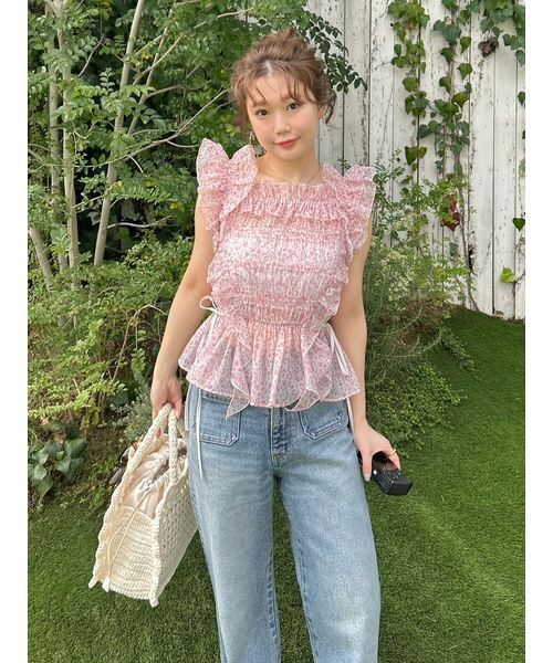 LILY BROWN(リリーブラウン)の「シャーリングレイヤーフリルトップス(Tシャツ/カットソー・レディース・ブラック/その他/ホワイト/ピンク・F)」の3枚目の写真