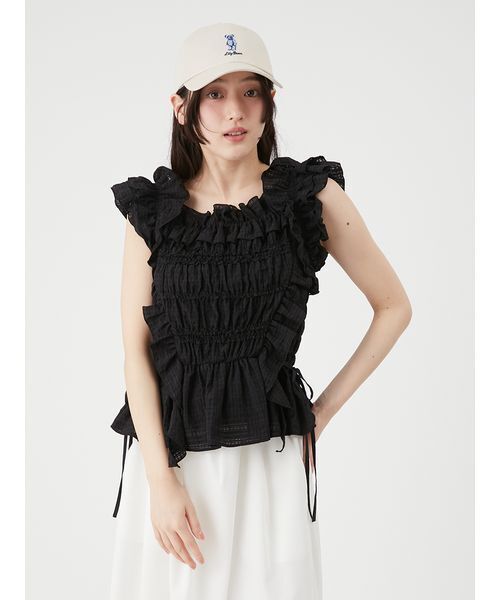 LILY BROWN(リリーブラウン)の「シャーリングレイヤーフリルトップス(Tシャツ/カットソー・レディース・ブラック/その他/ホワイト/ピンク・F)」の2枚目の写真